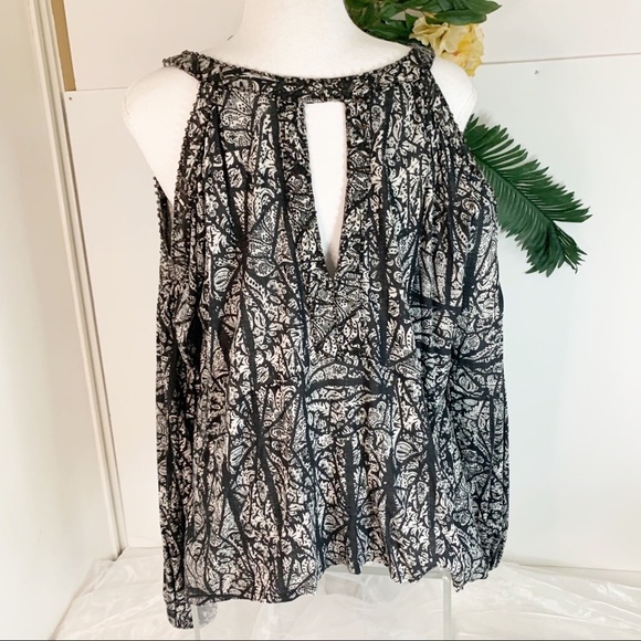 Free People for Urban Outfitters Black Gray Studded Cold Shoulder Split  Top! - Picture 1 of 16